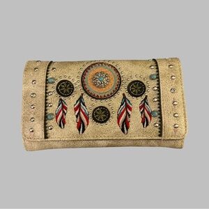 ZELRIS Tribal Native Dream Catcher Embroidered Tan Wallet